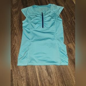 Athleta Shirred Cap Sleeve Zip Front Turquoise XS